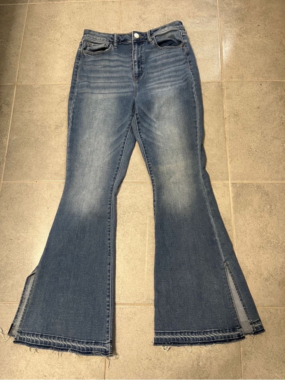 SO Women's Faded Blue Flare Jeans with Side Slits